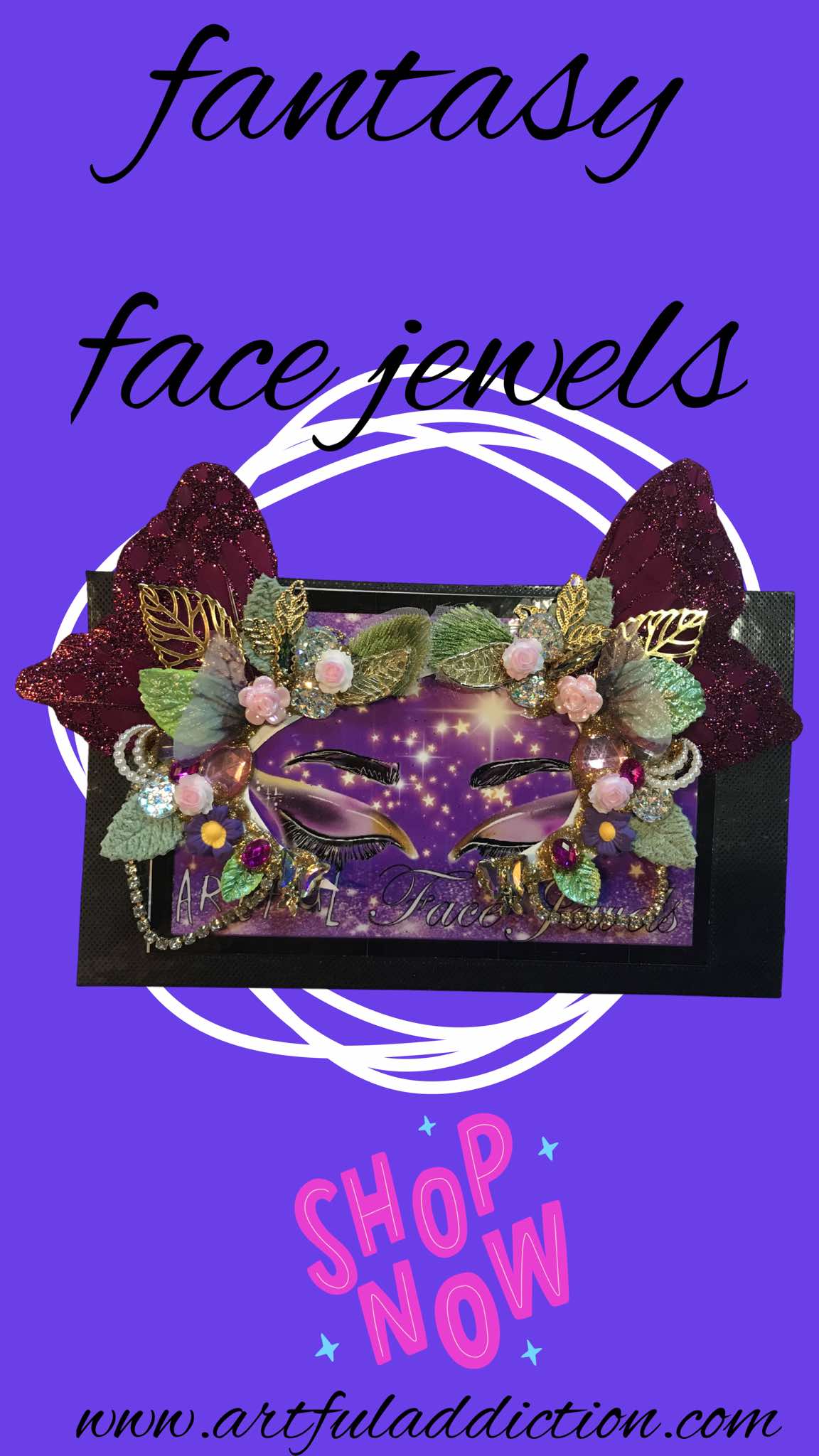 PINK FAERIE Matched Pair Adult Side Eye Frames (2)- Face Jewels - Peel and Stick Mixed Media Makeup by Karen Hansen