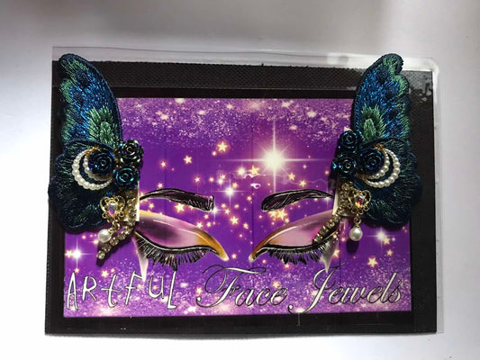 BLUE FAERIE (Matched Pair, 2)- Face Jewels - Peel and Stick Mixed Media Makeup by Karen Hansen