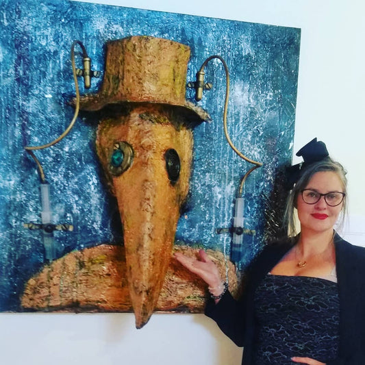 'Unmasked' - (Karen Hansen, 2021) Mixed Media Assemblage, Art Resin on Canvas