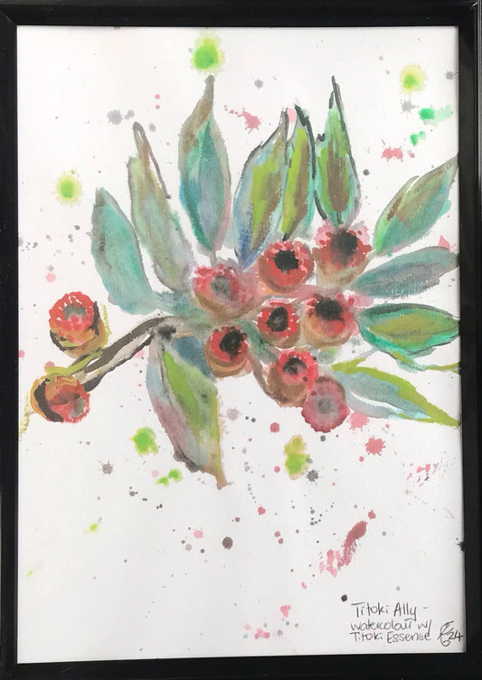 'Titoki' - Watercolour and Titoki Spiritual Essence on Paper (Karen Hansen, 2024)